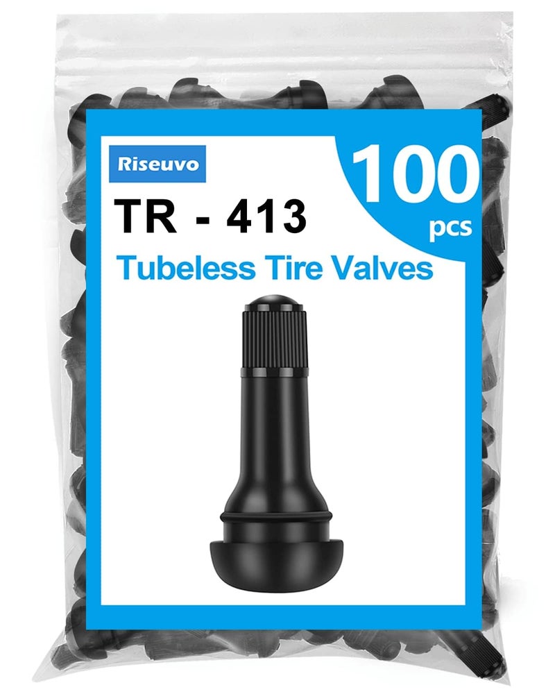Riseuvo رايزوفو 100 قطعة صمام الإطارات TR413 - صمامات مطاطية قابلة للتثبيت، صمامات بدون أنبوب تناسب ثقوب الحافة بقطر 0.453 بوصة على إطارات المركبات القياسية - Image 1